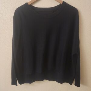 Planet by Lauren G Black Cotton Blend Back Slit Pullover Sweater Womens One Size